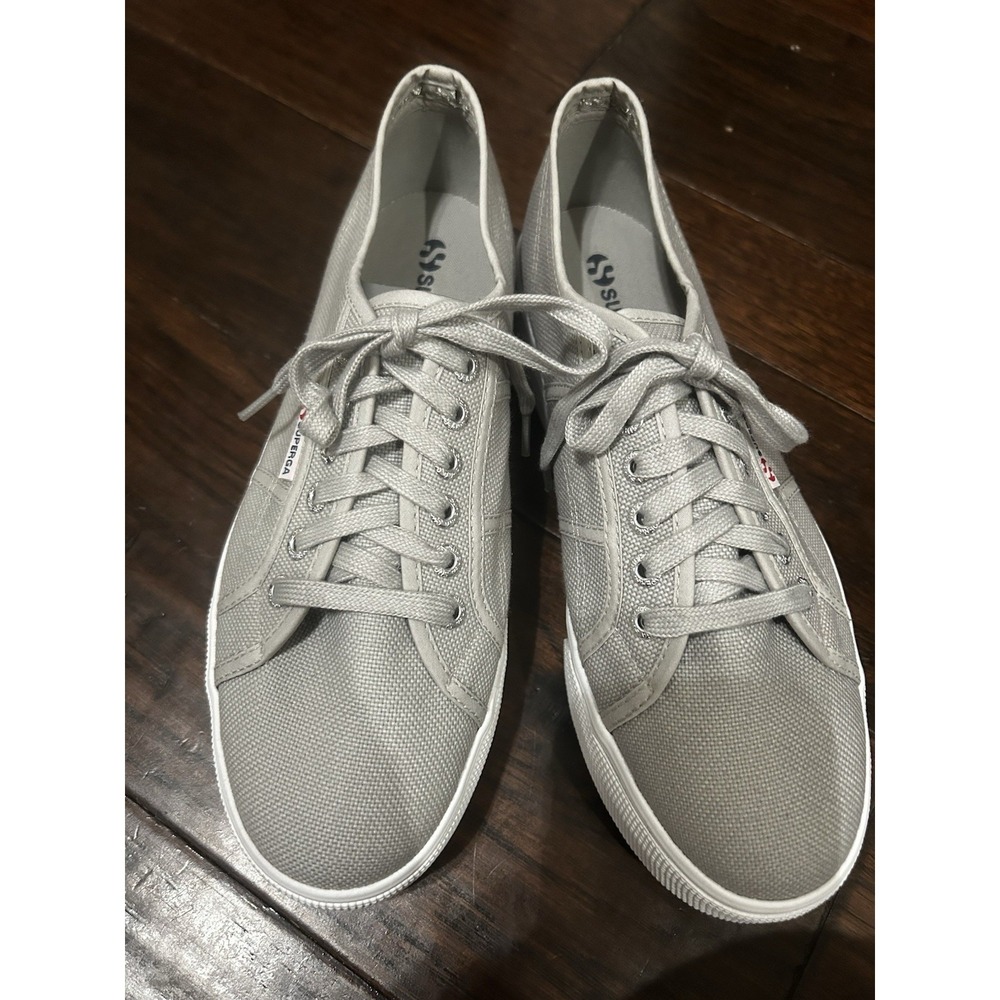Superga Low-Top Platform Lace Up Tennis Shoes Sneakers Sage Grey Sz EU 41.5